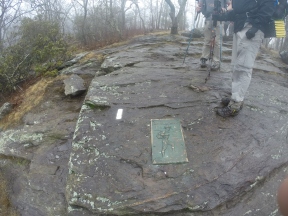 1st white blaze for Northbound thru-hikers sits atop Springer Mountain